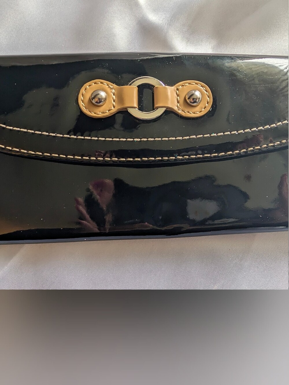 Black Rafe New York Patent Leather Wallet Pink And Tan Accent Card Slots